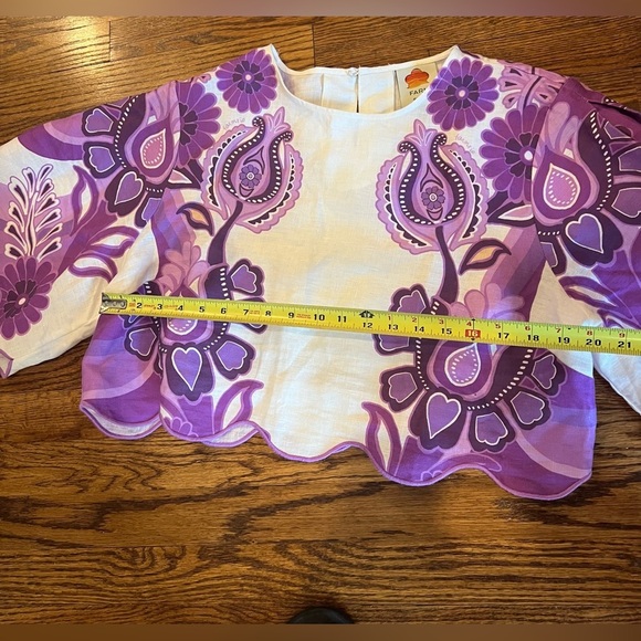 FARM Rio Purple Color Festival Euroflax Cream Cropped blouse, XL, NWOT - Picture 9 of 10